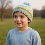 Kids Pure Wool Hand-knit Bobble Beanie Blue PN098 image