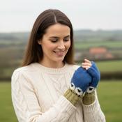 Pure Wool Hand Knitted Fingerless Mitten or Handwarmer PN016HW Olive Green Blue