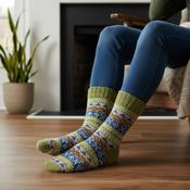 Pure Wool Warm Ladies Winter Fleece Lined Socks Fair Isle Pattern PNSK007 Fine Knit