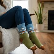 Pure Wool Warm Ladies Winter Socks Fleece Lined Irish Cottage Design PNSK008 Fine Knit