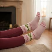 Pure Wool Warm Ladies Winter Socks Shamrock Design PNSK002 Fine Knit