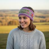 Hand Knitted Pure Wool Headband With Embroidered Flowers HB083 Fine Knit Light Purple