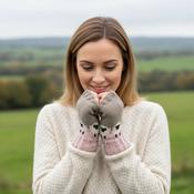 Pure Wool Hand Knitted Fingerless Gloves or Handwarmer Cable Boarder PN005HW Pink