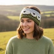 Pure Wool Hand Knitted Headband Sheep Design HB68 Light Grey - Cosy Life Ireland image
