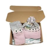 Hand-knit Pure Wool Set Sheep Design NK689 Pink Beanie and Handwarmers