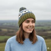 Hand-knit Unisex Pure Wool Bobble Beanie Sheep Design NK692 Navy Blue Fine Knit