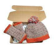 Pure Wool Hand Knitted Grey and Maroon Set RC08 Beanie and Handwarmers - Cosy Life Ireland