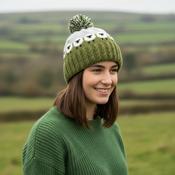 Pure Wool Hand-knitted Unisex Bobble Beanie Sheep Design Cable Border NK690 Light Grey Fine Knit