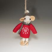 Handmade Wool Felt Mouse Hanging Red Snowflake Jumper Ornament image