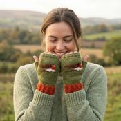 Pure Wool Hand Knitted Fingerless Mitten or Handwarmers NK008HW ROBIN GREEN - Cosy Life Ireland