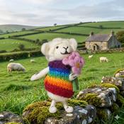 Handmade Wool Felt Rainbow Sheep With Pink Flower Hanging Ornament - Cosy Life Ireland