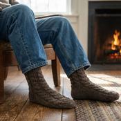 Pure Wool Hand Knit Chunky Warm Aran Cable Pattern Unlined Men's Winter Socks KS02