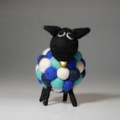 Handmade Felt Blue Multicoloured Sheep Seán With Black Head Ornament Farm Animals