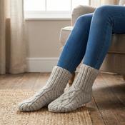 Pure Wool Hand Knitted Ladies Warm Chunky Slipper Socks Fleece-Lined Celtic Cable Pattern NKSS003 - Cosy Life Ireland