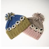Kids Pure Wool Hand-knit Bobble Beanie Sheep Design Fine Knit PN099 image