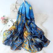 100% Mulberry Silk Long Scarf 170*53 Oil Painting Starry Night - Cosy Life Ireland