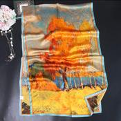 100% Mulberry Silk Long Scarf 170*53 Oil Painting Autumn Forest - Cosy Life Ireland image
