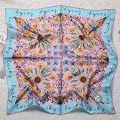 100% Mulberry Silk Scarf 65*65 Hand Rolled Hem Flowers Design - Cosy Life Ireland image