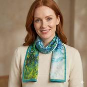 100% Mulberry Silk Scarf Versatile Double-sided Long Scarf Oil Painting Green image