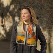 100% Mulberry Silk Scarf Versatile Double-sided Long Scarf Oil Painting Of Golden Autumn Design