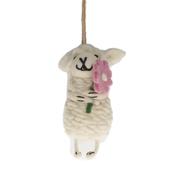 Handmade Wool Felt Sheep Holding Pink Flowers Ornament - Cosy Life Ireland