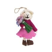 Handmade Wool Felt Sheep In Pink Dress Hold Flowers Hanging Ornament - Cosy Life Ireland