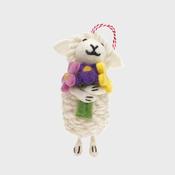 Handmade Wool Felt Sheep Holding Flowers Hanging Ornament - Cosy Life Ireland