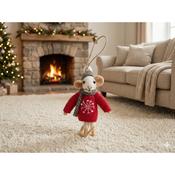 Handmade Wool Felt Mouse Hanging Red Snowflake Jumper Ornament - Cosy Life Ireland image