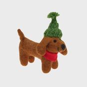Handmade Wool Felt Dachshund Wearing Green Hat Ornament