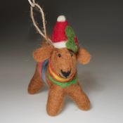 Handmade Wool Felt Dog Wearing Red Hat Ornament