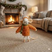 Handmade Wool Felt Mouse Hanging Orange Snowflake Jumper Ornament