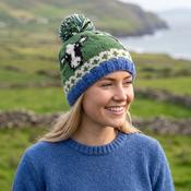 Pure Wool Beanie Fine Knit UnisexWool Beanie Friesian Cow Green FC102-G image