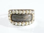 Late Georgian Natural Pearl &amp; Hair Memorial Ring in Gold image