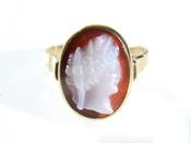 Antique Oval Carved Sardonyx Cameo Athena Ring in 18kt Yellow Gold image
