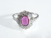 Vintage ruby and diamond floral cluster ring in 18kt white gold image