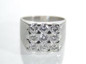 Vintage 18kt white gold chunky square diamond cluster signet ring image