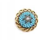 Victorian Diamond &amp; Turquoise Star Brooch in Yellow Gold image