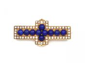 Victorian Lapis Lazuli, Seed Pearl &amp; Diamond Cross Brooch image