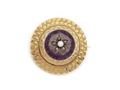 Antique French Pearl Diamond &amp; Amethyst Circular Brooch image