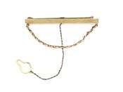 Vintage 9kt yellow gold frosted tie slide with safety chain image