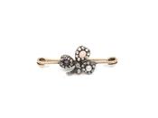 1890s Shamrock Bar Brooch Set with Diamonds, Pearl &amp; Coral image