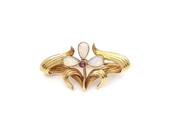 Art Nouveau ruby and opal flower brooch in 15kt yellow gold image
