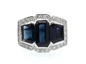 Art Deco three stone sapphire and diamond cluster ring image