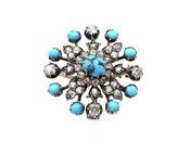Convertible Antique Turquoise &amp; Diamond Snowflake Brooch Pendant image