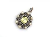 Antique Chrysoberyl Diamond &amp; Pearl Cluster Pendant image