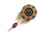 Victorian Garnet Carbuncle Tassel Brooch with Hidden Locket image