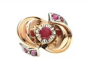 1940s 18kt rose gold ruby set modernist cocktail ring image