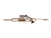 1965 9kt yellow gold tie slide with an enamel brown trout image