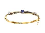Antique sapphire and diamond hinged bangle in 18kt yellow gold image