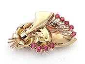 1940s synthetic ruby and diamond brooch in 18kt rose and yellow gold image